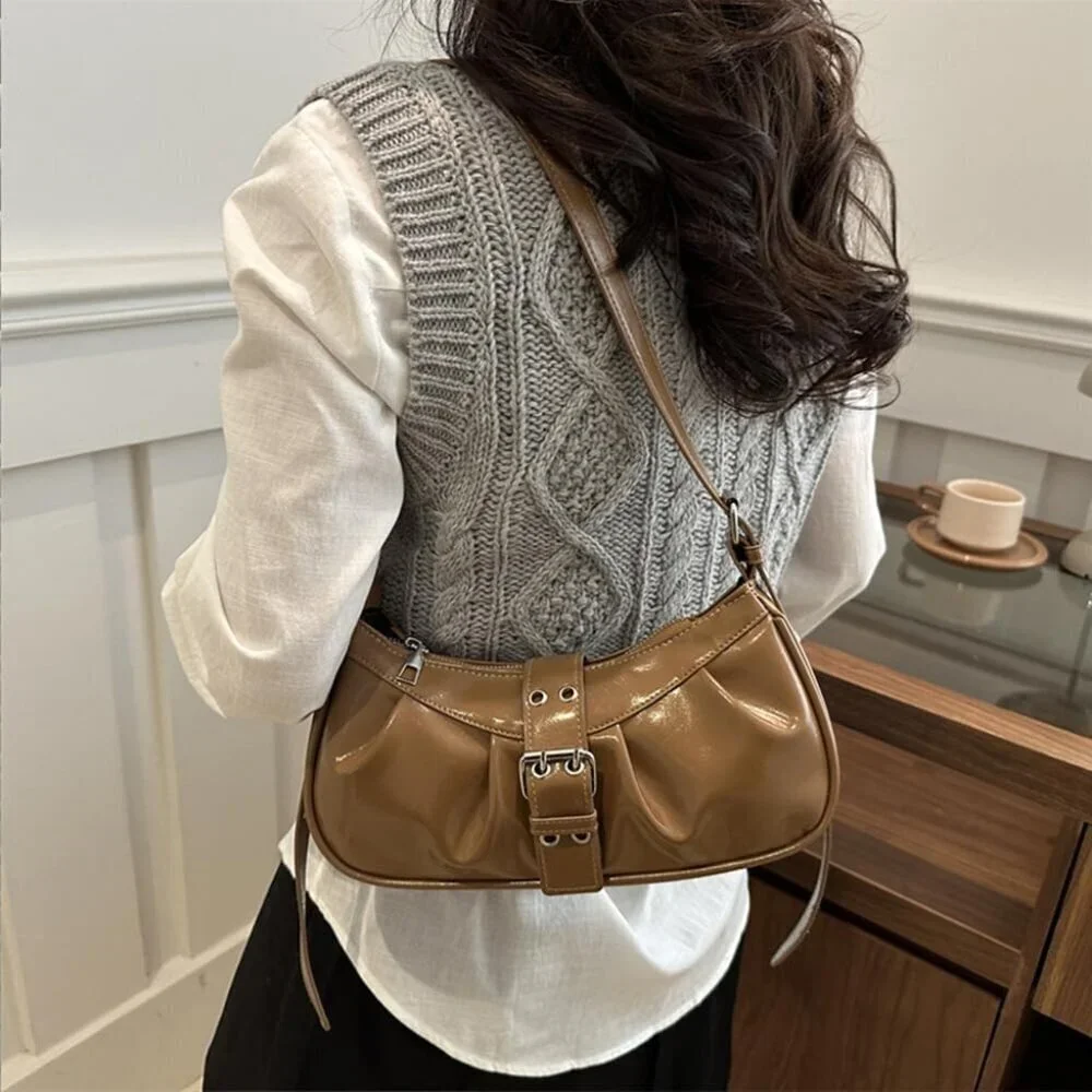 Y2K PU Leather Hobo Bag for Women Small Clutch Purse Top Handle Vintage